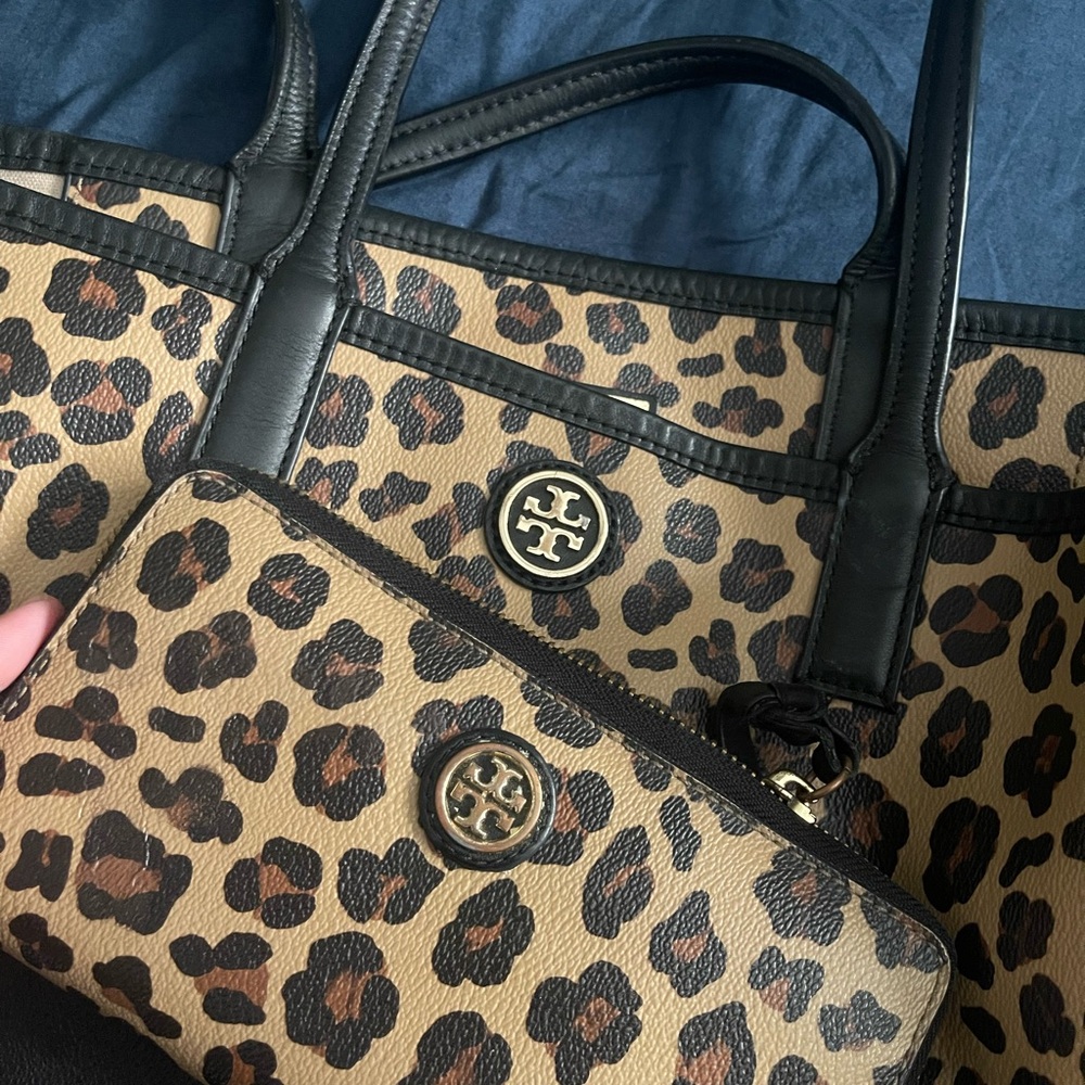 Tory Burch Leopard Print Tote and Wallet Set